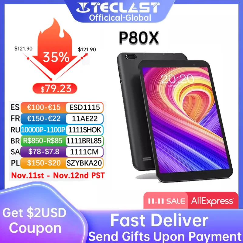 Teclast Tablets P80X 4G Android 9.0 Phablet 8 inch 1280 x 800 SC9863A Octa Core 2GB RAM 32GB ROM Tablet PC GPS Dual Cameras
Teclast Tablets P80X 4G Android 9.0 Phablet 8 inch 1280 x 800 SC9863A Octa Core 2GB RAM 32GB ROM Tablet PC GPS Dual Cameras