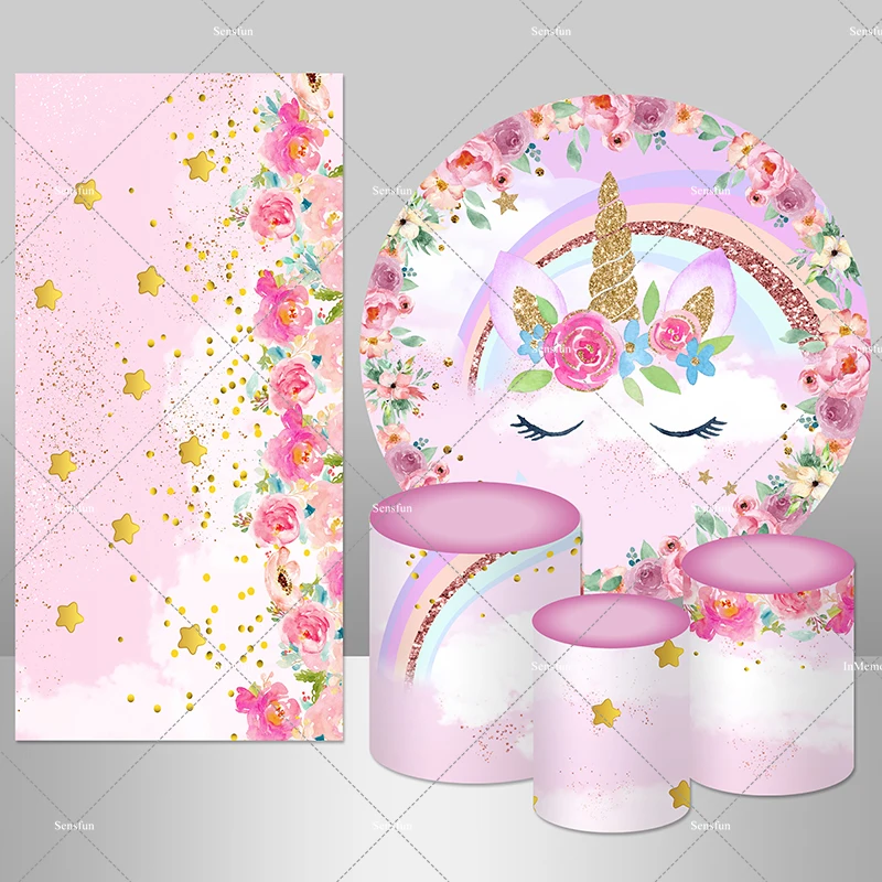 Flower Unicorn Birthday Circle Round Backdrop Floral Stars Arch Backdrop Background Rainbow Clouds Plinth Cylinder Table Cover
Flower Unicorn Birthday Circle Round Backdrop Floral Stars Arch Backdrop Background Rainbow Clouds Plinth Cylinder Table Cover