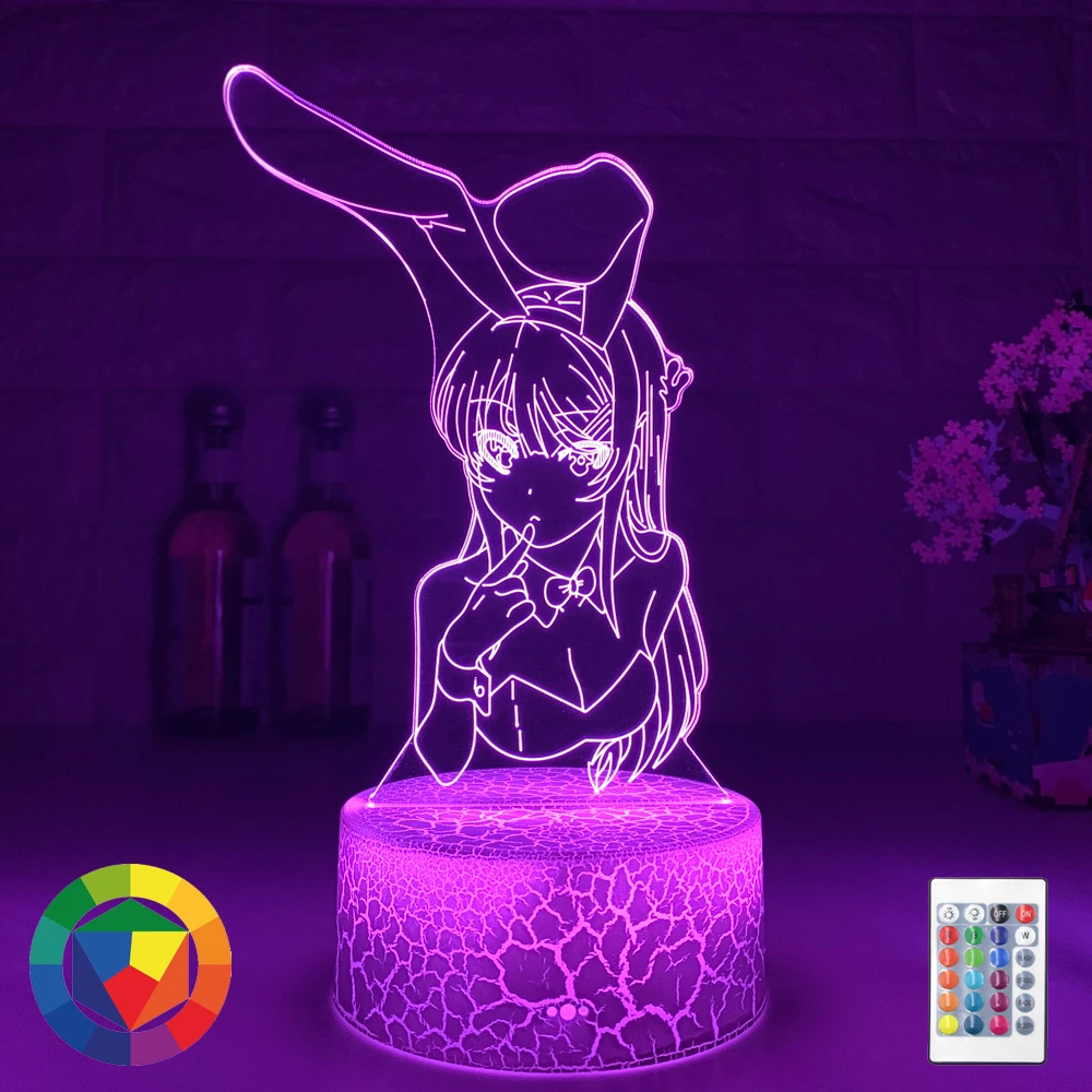 

3D Illusion Led Nightlights ANIME Light Lamp Multi Color Changing Lampara BUNNY GIRL SENPAI MAI SAKURAJIMA KAWAII For Xmas Gift