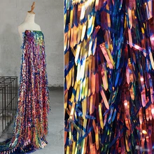 1 yard High-ranking Gradient Symphony Fashion Fabric Fish Scale Sequin Laser Fabric Lace Wedding Net Yarn Dress Fabri X0880