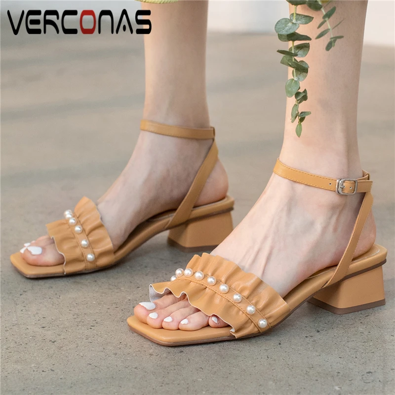 VERCONAS Sweet Pearl Ruffles Women Sandals Summer Fashion Ankle Strap Pumps Genuine Leather Thick Heels Party Casual Shoes Woman
VERCONAS Sweet Pearl Ruffles Women Sandals Summer Fashion Ankle Strap Pumps Genuine Leather Thick Heels Party Casual Shoes Woman