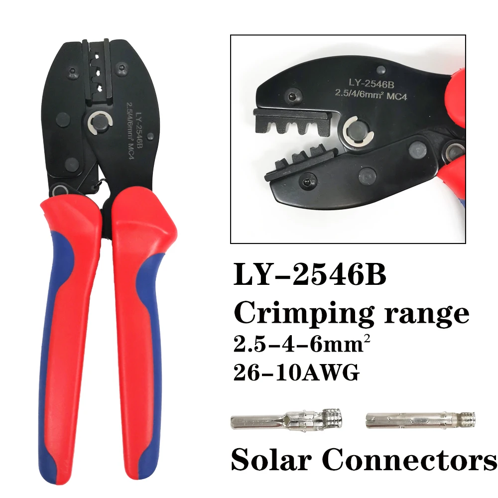 Solar Connectors Crimping Tool Kit LY2546B Plier 2.5/4/6mm2 4 - 10AWG Solar Panel PV Cable With Connectors MC4 Wire Stripper Set
Solar Connectors Crimping Tool Kit LY2546B Plier 2.5/4/6mm2 4 - 10AWG Solar Panel PV Cable With Connectors MC4 Wire Stripper Set