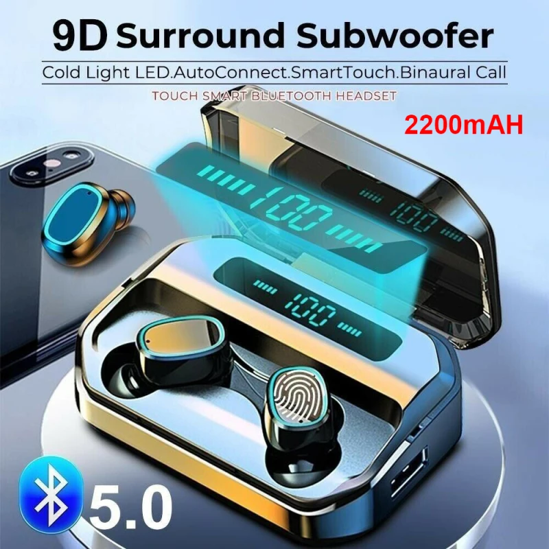 TWS Bluetooth-compatible Earphones 2200mAh Charging Box Wireless Headphone 9D Stereo Sports Waterproof Earbuds Headsets With Mic
TWS Bluetooth-compatible Earphones 2200mAh Charging Box Wireless Headphone 9D Stereo Sports Waterproof Earbuds Headsets With Mic