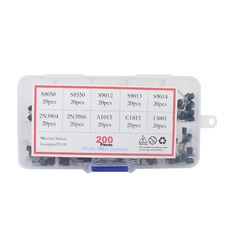 200pcs/lot Transistor diy kit TO-92 10Value*20pcs electronics Kit S9012 S9013 S9014 S8050 S8550 2N3904 2N3906 C1815 A1015
200pcs/lot Transistor diy kit TO-92 10Value*20pcs electronics Kit S9012 S9013 S9014 S8050 S8550 2N3904 2N3906 C1815 A1015