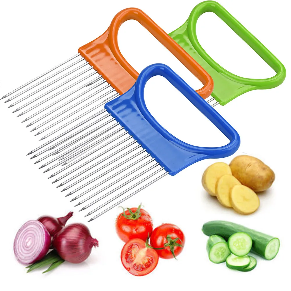 

25# Tomato Onion Vegetables Slicer Cutting Aid Holder Guide Slicing Cutter Safe Fork Kitchen Knives Utensils Lemon Cutter Hold
