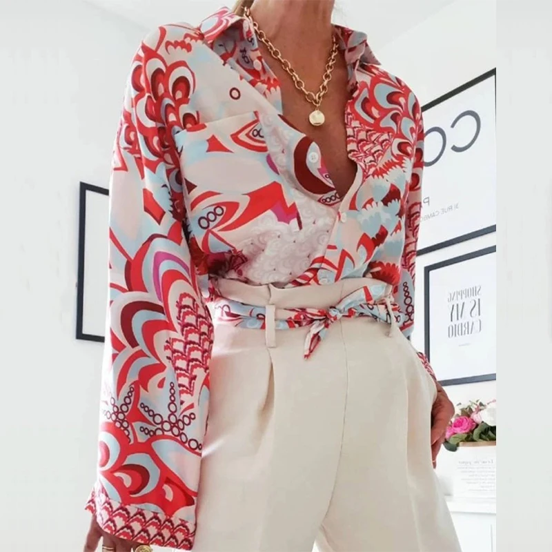 Vintage Pattern Printed Office Lady Blouses Elegant Turn-down Collar Button Shirts Autumn New Long Sleeve Loose Women Tops Blusa
Vintage Pattern Printed Office Lady Blouses Elegant Turn-down Collar Button Shirts Autumn New Long Sleeve Loose Women Tops Blusa
