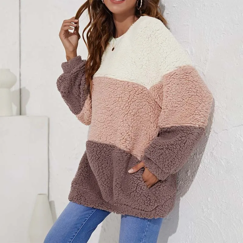 Oversized Striped Patchwork Fleece Pullover Sweatshirts Women's Long Sleeve O-neck Casual Loose Tops Female Warm Sweatshirt
Oversized Striped Patchwork Fleece Pullover Sweatshirts Women's Long Sleeve O-neck Casual Loose Tops Female Warm Sweatshirt