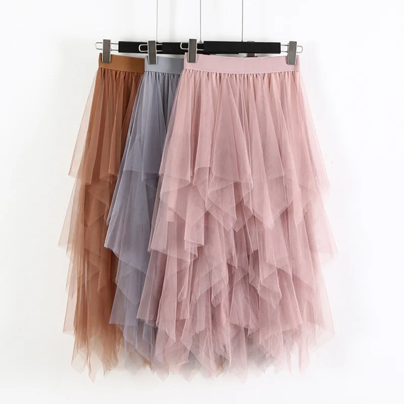 Women irregular Tulle Skirts Fashion Elastic High Waist Mesh Tutu Skirt Pleated Long Skirts Midi Skirt Saias Faldas Jupe Femmle 
Women irregular Tulle Skirts Fashion Elastic High Waist Mesh Tutu Skirt Pleated Long Skirts Midi Skirt Saias Faldas Jupe Femmle