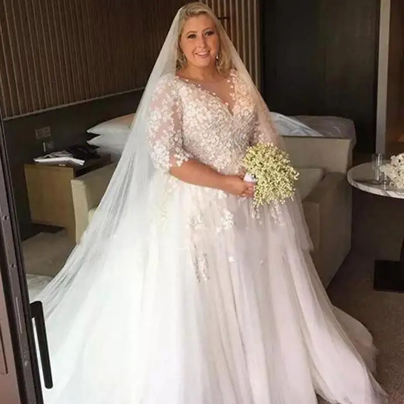 Half Sleeves Wedding Dress Lace Appliques Long Dress For Marriage A-Line Bridal Gown Formal Party Plus Size Vestido De Noiva 
Half Sleeves Wedding Dress Lace Appliques Long Dress For Marriage A-Line Bridal Gown Formal Party Plus Size Vestido De Noiva