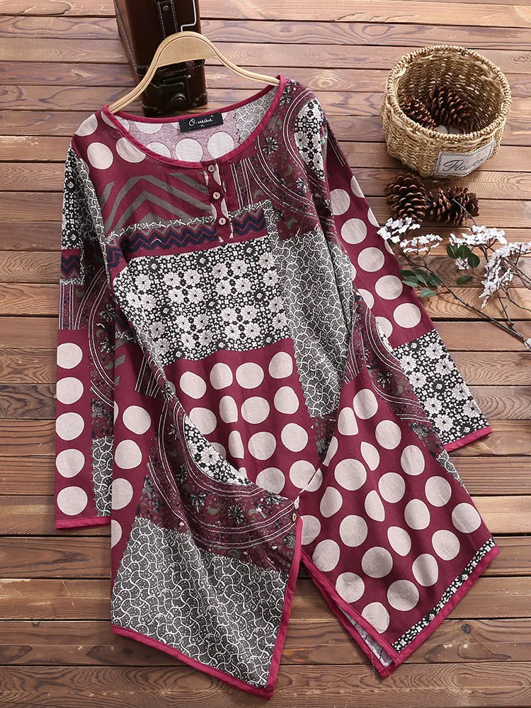 Bohemian Tops Women Autumn New Artistic Geometric Printing Casual Loose V-neck Irregular Cotton Long Sleeve Large Size Blouse
Bohemian Tops Women Autumn New Artistic Geometric Printing Casual Loose V-neck Irregular Cotton Long Sleeve Large Size Blouse