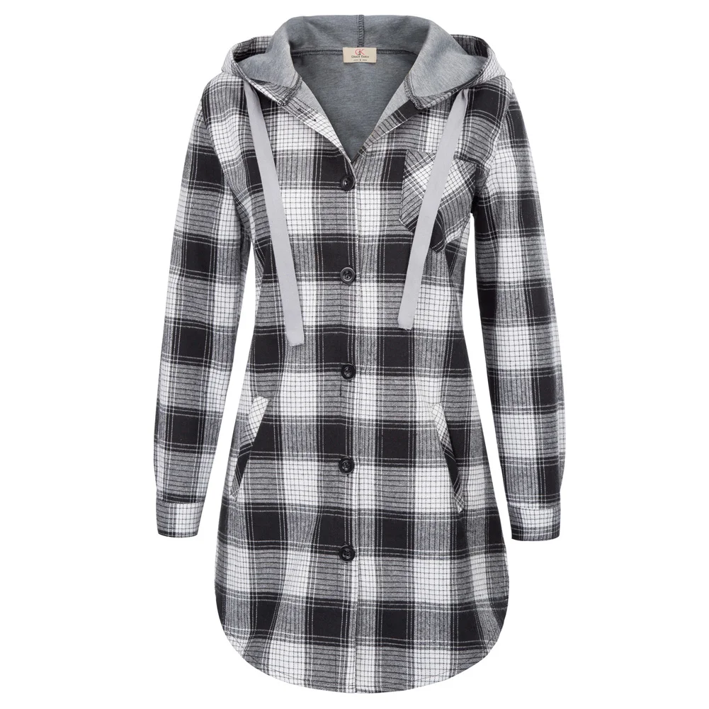2018 New Design Women's Casual Grid Pattern Long Sleeve Curved Hem Hooded Coat Tops
2018 New Design Women's Casual Grid Pattern Long Sleeve Curved Hem Hooded Coat Tops