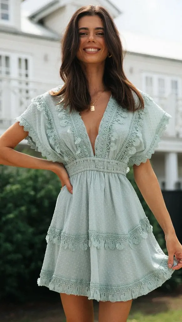 Ladies lace stitching lace-up halter big swing bat sleeve dress summer dress women women clothing
Ladies lace stitching lace-up halter big swing bat sleeve dress summer dress women women clothing