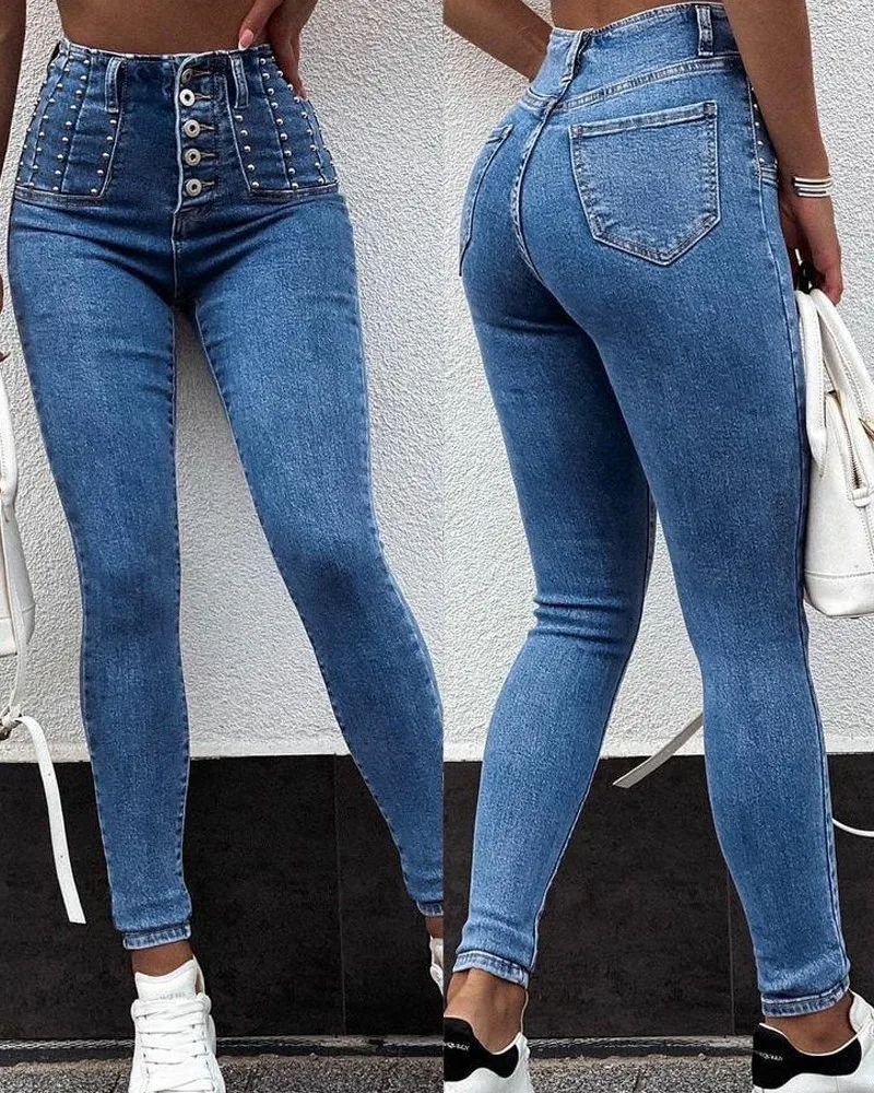 Women's New Fashion Casual Jeans Trousers, 2021 European and American New Style Beaded Button Skinny Jeans
Women's New Fashion Casual Jeans Trousers, 2021 European and American New Style Beaded Button Skinny Jeans