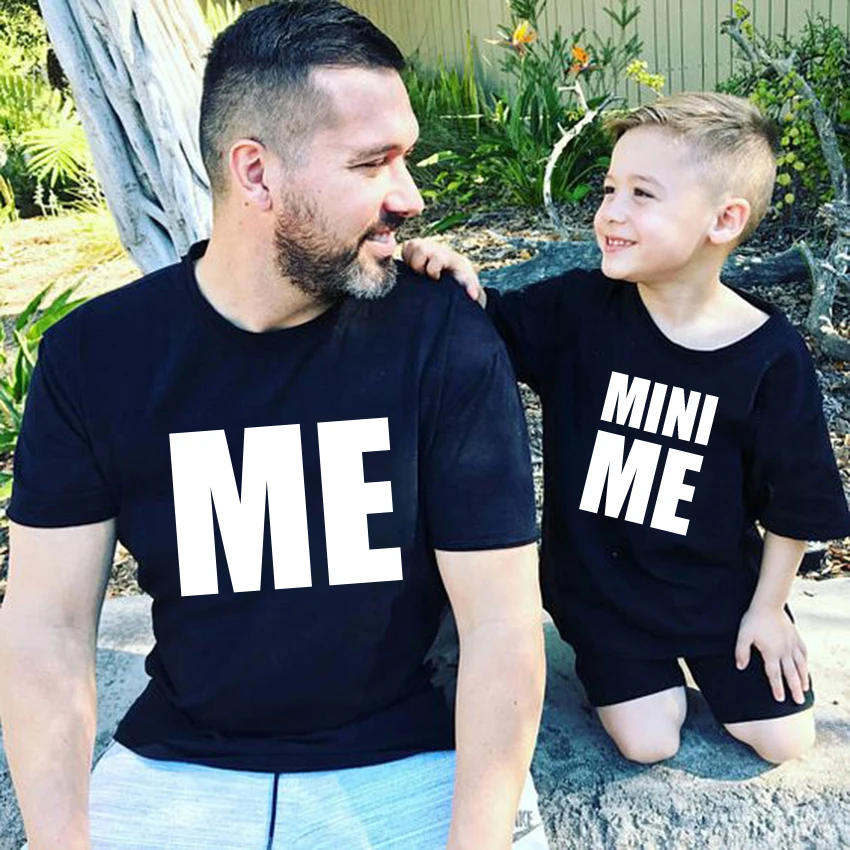 ME and MINI me Little print t-shirt Family Matching Clothes Father Son Kids daddy Baby boy Look t shirts | Мать и ребенок