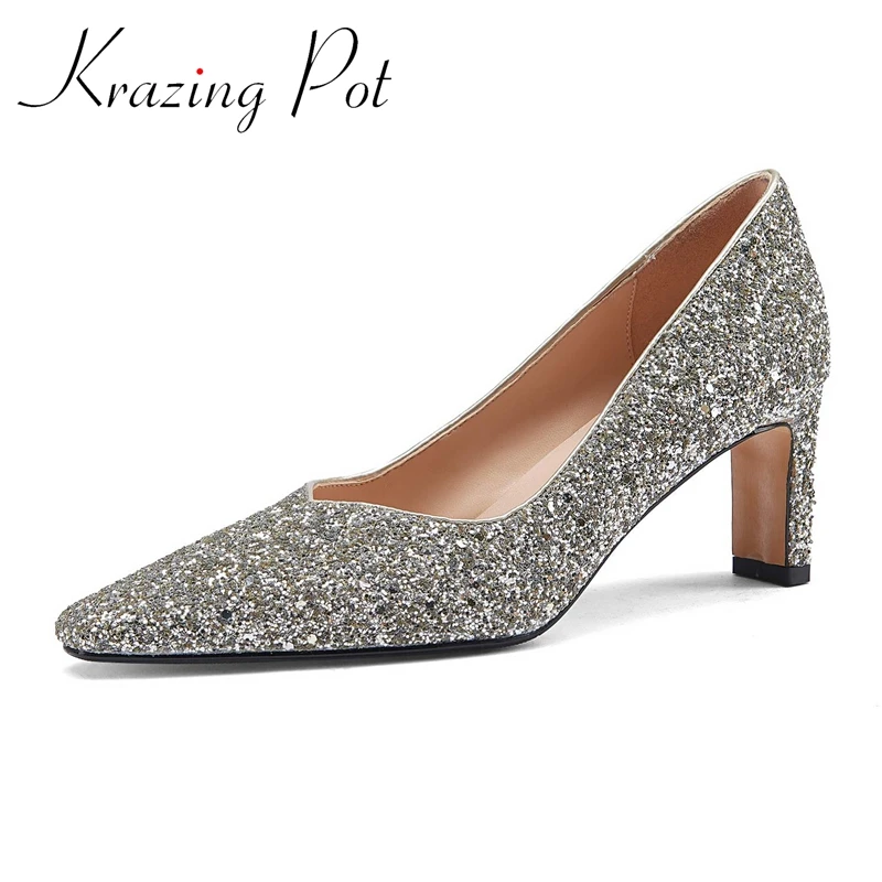 Krazing Pot large size genuine leather square toe high heels shallow concise style high street fashion slip on women pumps L8f1
Krazing Pot large size genuine leather square toe high heels shallow concise style high street fashion slip on women pumps L8f1