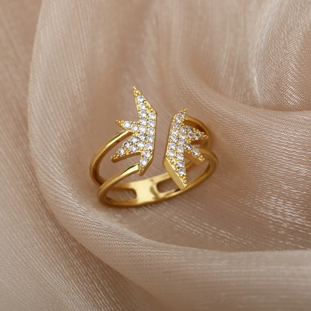 Zircon Leaves Open Rings For Women Girl Stainless Steel Gold Color Star Adjustable Finger Ring Engagement Christmas Jewelry Gift 
Zircon Leaves Open Rings For Women Girl Stainless Steel Gold Color Star Adjustable Finger Ring Engagement Christmas Jewelry Gift