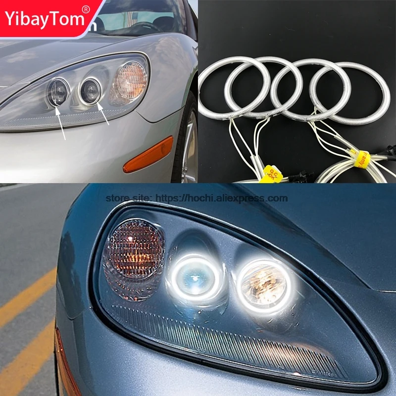 

YibayTom WHITE 6000K CCFL Headlight Halo Angel Demon Eyes Kit angel eyes light for Chevrolet Corvette 2005 to 2013