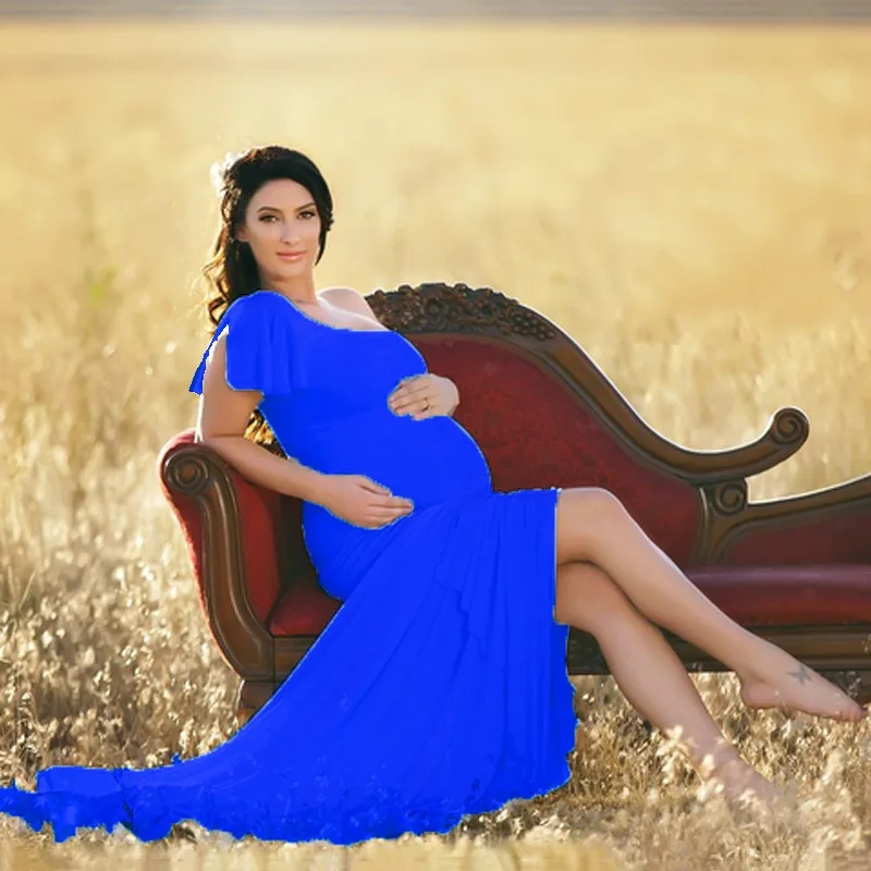 New Mercerized Cotton Maxi Gown Asymmetry Dress Maternity Pregnant Photo Photography Props Long Dresses Pregnancy Vestidos | Мать и