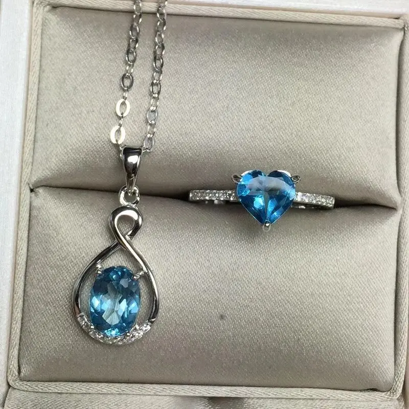 S925 sterling silver inlaid Blue Topaz Pendant Necklace heart ring set luxury jewelry【FS Jewelry 】
S925 sterling silver inlaid Blue Topaz Pendant Necklace heart ring set luxury jewelry【FS Jewelry 】