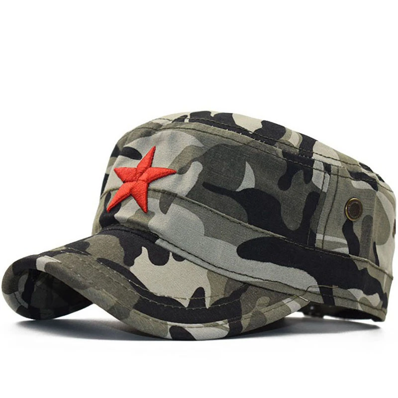 Simple Classic Camouflage Men Five stars 3D embroidery Military Caps Army Cadet Hats Cotton Adjustable Flat Top Patrol Cap
Simple Classic Camouflage Men Five stars 3D embroidery Military Caps Army Cadet Hats Cotton Adjustable Flat Top Patrol Cap