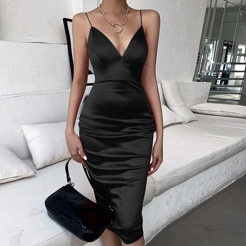Black Silk Dress Women Sexy Spaghetti Robe V-Neck Slim Summer Party Short Club Dresses Vestido De Mujer strap Sleeveles Vestidos 
Black Silk Dress Women Sexy Spaghetti Robe V-Neck Slim Summer Party Short Club Dresses Vestido De Mujer strap Sleeveles Vestidos