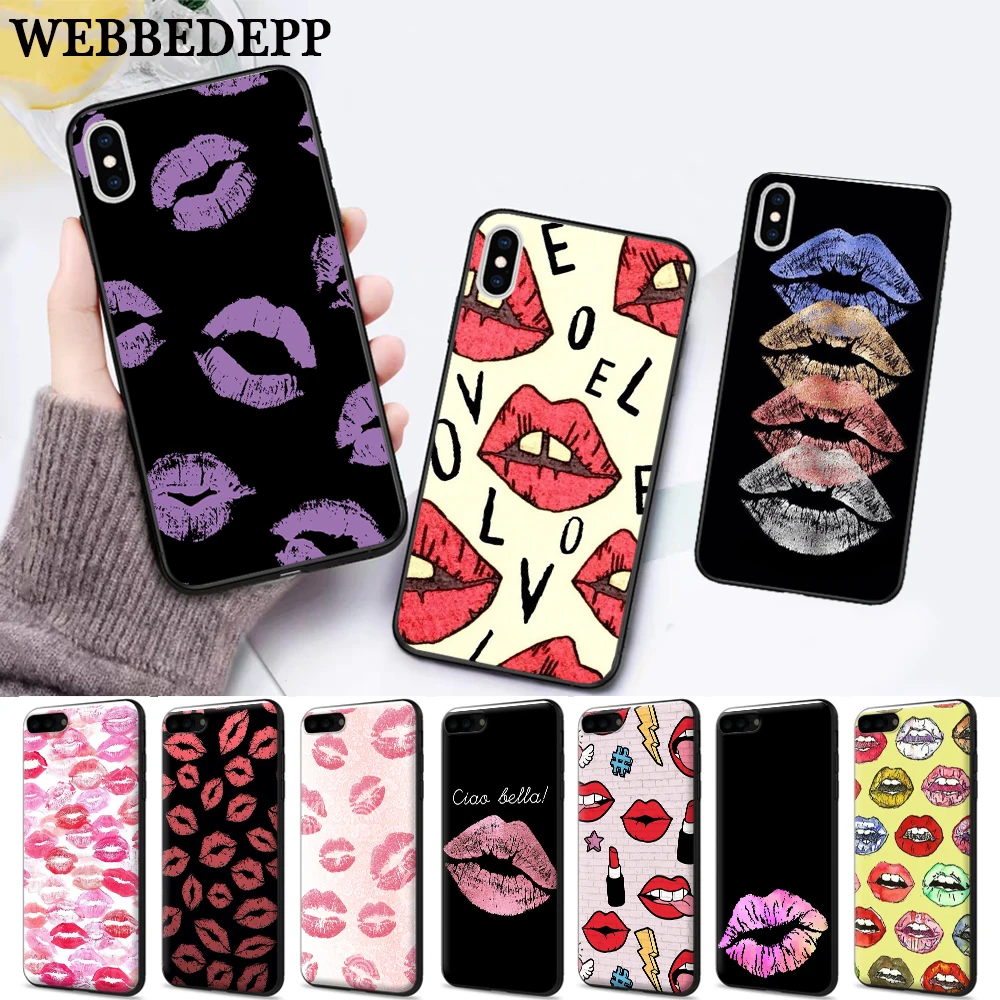 Фото Яркий Силиконовый мягкий чехол Kiss With Lips для iPhone 5 SE 5S 6 6S Plus 7 8 11 Pro X - купить