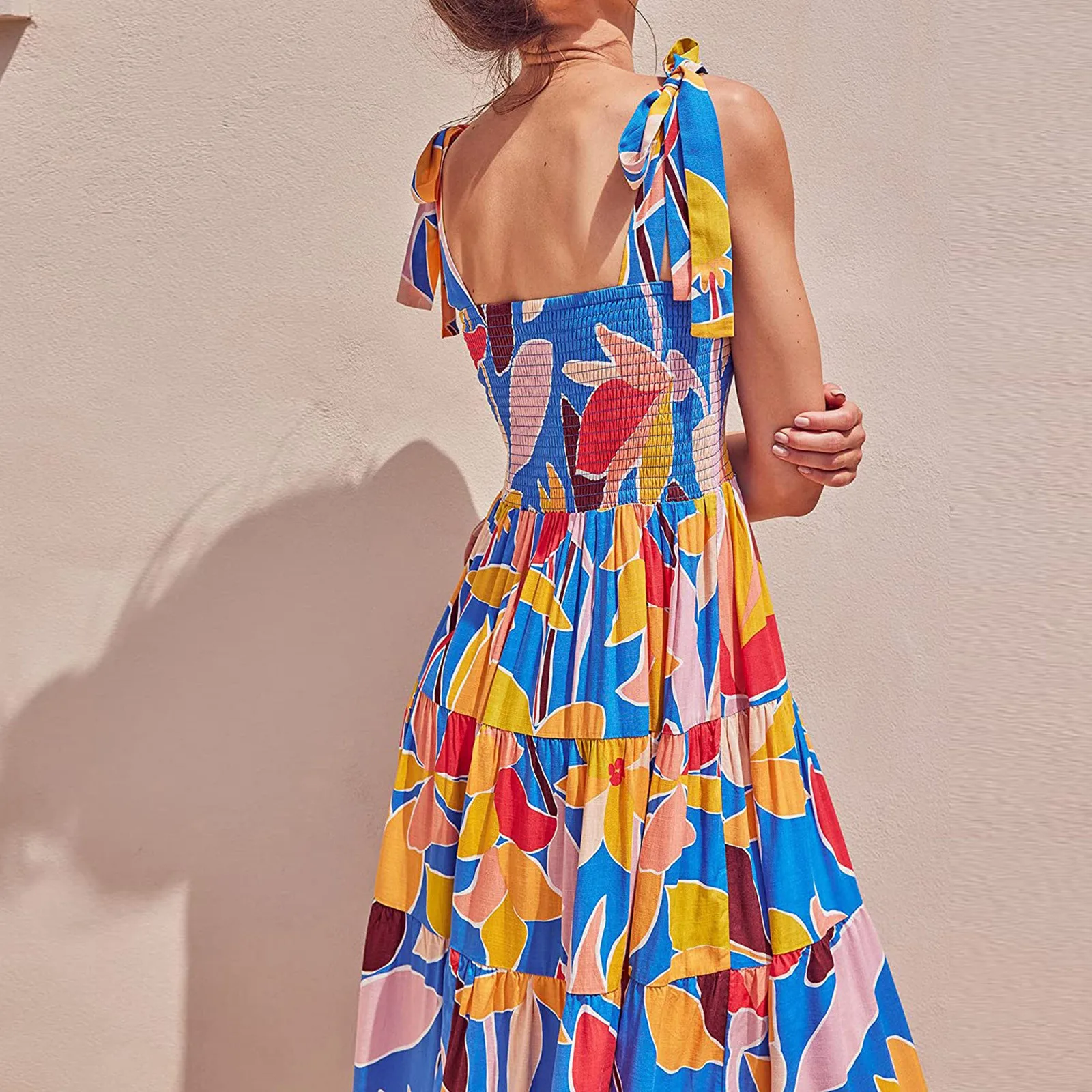 Ladies Fashion Dress Summer Polyester Sling Strap Square Neck Flower Polka Dot Printed Long Sexy Flower Printed Dress Outfits F
Ladies Fashion Dress Summer Polyester Sling Strap Square Neck Flower Polka Dot Printed Long Sexy Flower Printed Dress Outfits F