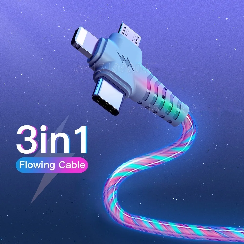 3in1 Flow Luminous Lighting usb cable for iPhone 12 11 Pro 3 in 1 2in1 LED Micro USB Type C 8Pin charger Wire for Huawei Xiaomi
3in1 Flow Luminous Lighting usb cable for iPhone 12 11 Pro 3 in 1 2in1 LED Micro USB Type C 8Pin charger Wire for Huawei Xiaomi