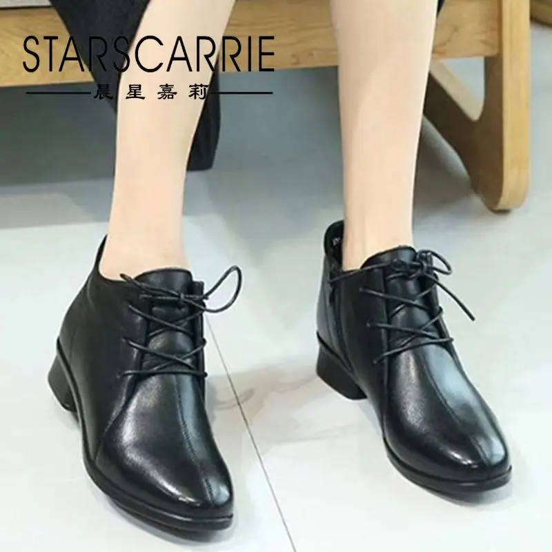 First layer cowhide winter women's boots plus velvet leather round toe casual leather boots women's lace-up thick heels 
First layer cowhide winter women's boots plus velvet leather round toe casual leather boots women's lace-up thick heels