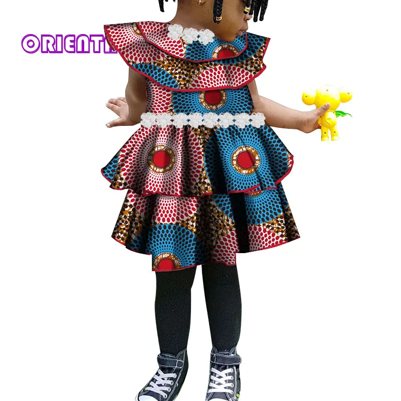 Cute African Girl Dress Kids Children Print Floral with White Flower Bazin Riche Summer Africa Dresses WYT79 | Тематическая одежда