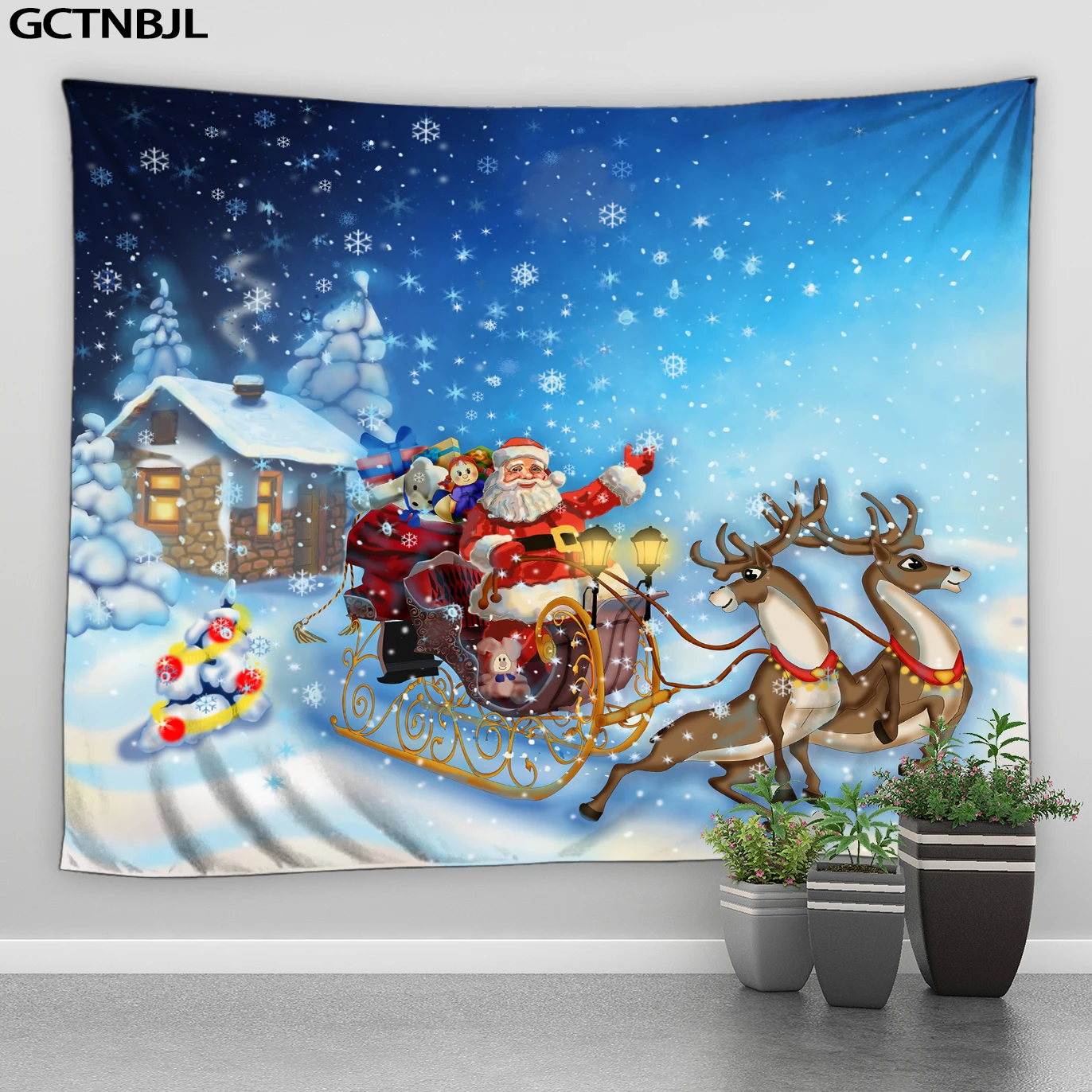 

Christmas Tapestry Santa Claus Snowman Reindeer Fireplace Wall Hanging Tapestries Holiday Decor Hippie Bedroom Boho Big Blanket