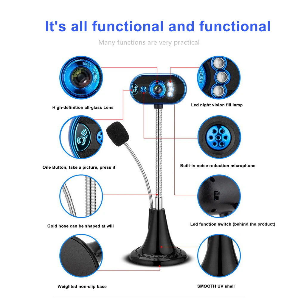 USB Computer Camera Free Drive HD Night Vision Rotatable Flexible Desktop Notebook Home Video LED Lights with Microphone
USB Computer Camera Free Drive HD Night Vision Rotatable Flexible Desktop Notebook Home Video LED Lights with Microphone