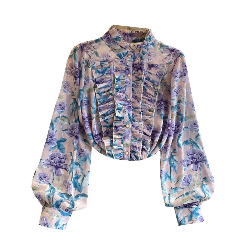 Autumn New women's Chiffon Long-sleeved Shirt Design Pleated Sweet Floral Blouse With Wood Ears
Autumn New women's Chiffon Long-sleeved Shirt Design Pleated Sweet Floral Blouse With Wood Ears