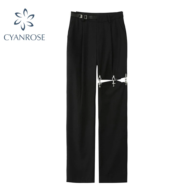 Женские прямые брюки в стиле панк, длинные брюки составного кроя в стиле Харадзюку с высокой талией и широкими штанинами в стиле хип-хоп, лет... 
Женские прямые брюки в стиле панк, длинные брюки составного кроя в стиле Харадзюку с высокой талией и широкими штанинами в стиле хип-хоп, лет...