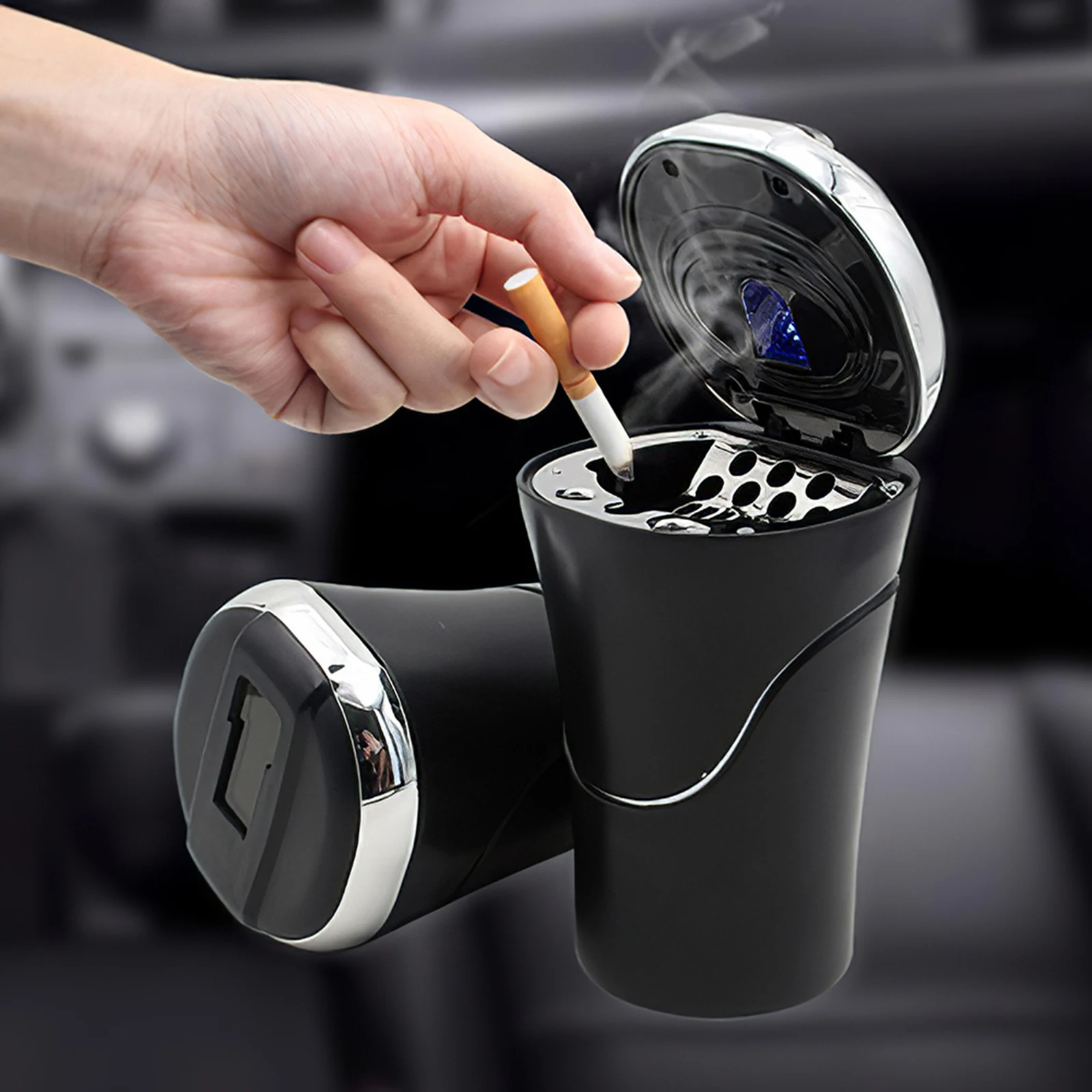 Car Ashtray with Lid Smell Proof Built in Cigarette Lighter USB Rechargeable Ashtray with LED Lamp for Car Travel Home Office
Car Ashtray with Lid Smell Proof Built in Cigarette Lighter USB Rechargeable Ashtray with LED Lamp for Car Travel Home Office