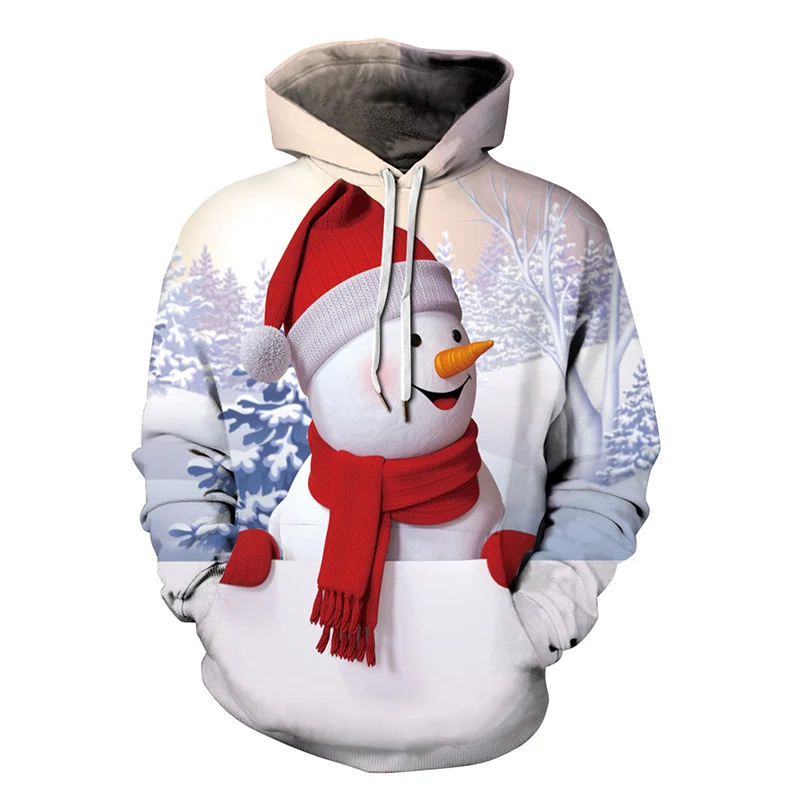 

Одежда размера плюс для мужчин и женщин; Рождественский свитер с капюшоном с принтом снеговика; Толстовка большого размера; Свитер для пары;...