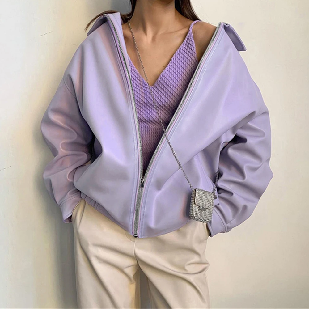 Tmustobe PU Leather Solid Coat Women Autumn Zipper Streetwear Fashion Festival Clothing Loose Casual Long Sleeve Outerwear
Tmustobe PU Leather Solid Coat Women Autumn Zipper Streetwear Fashion Festival Clothing Loose Casual Long Sleeve Outerwear