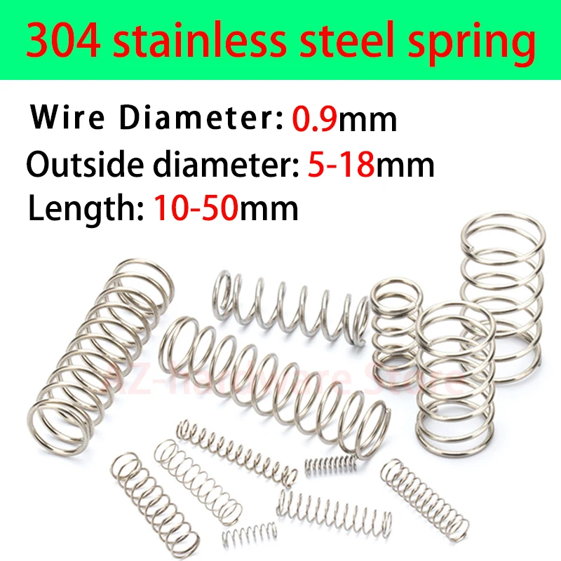 304 Stainless Steel Compression Spring Return Spring Wire Diameter 0.9mm Outside Diameter 5-18mm Pressure Spring 10 Pcs
304 Stainless Steel Compression Spring Return Spring Wire Diameter 0.9mm Outside Diameter 5-18mm Pressure Spring 10 Pcs
