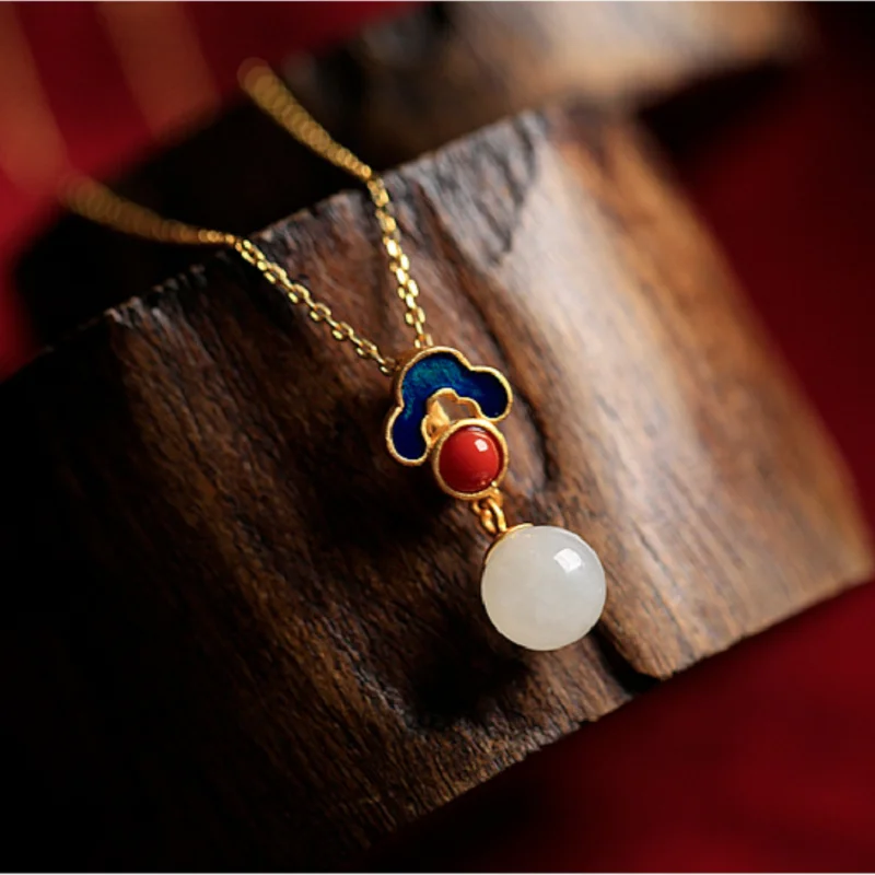 New Product Original 925 Silver Natural Gold-plated Natural Hetian Jade Enamel Pendant Clavicle Female Chinese Style Necklace
New Product Original 925 Silver Natural Gold-plated Natural Hetian Jade Enamel Pendant Clavicle Female Chinese Style Necklace