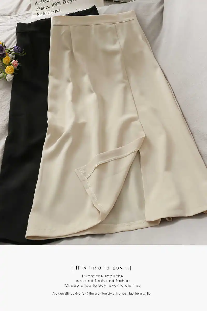 Hong Kong style solid color versatile high waist mid length skirt women's 2021 summer drooping thin split A-line skirt
Hong Kong style solid color versatile high waist mid length skirt women's 2021 summer drooping thin split A-line skirt