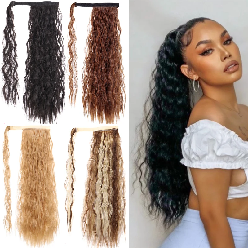 

TALANG 24“ Long Curly Ponytail Wrap Around Ponytail Clip in Hair Extensions Natural Hairpiece Headwear Synthetic Hair Brown