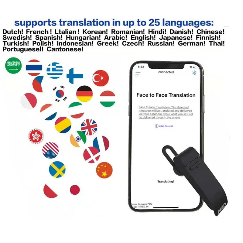 Translation Headphones 25 Languages Instant Translate Smart Voice Translator Wireless Bluetooth-compatible Translator Earphone
Translation Headphones 25 Languages Instant Translate Smart Voice Translator Wireless Bluetooth-compatible Translator Earphone