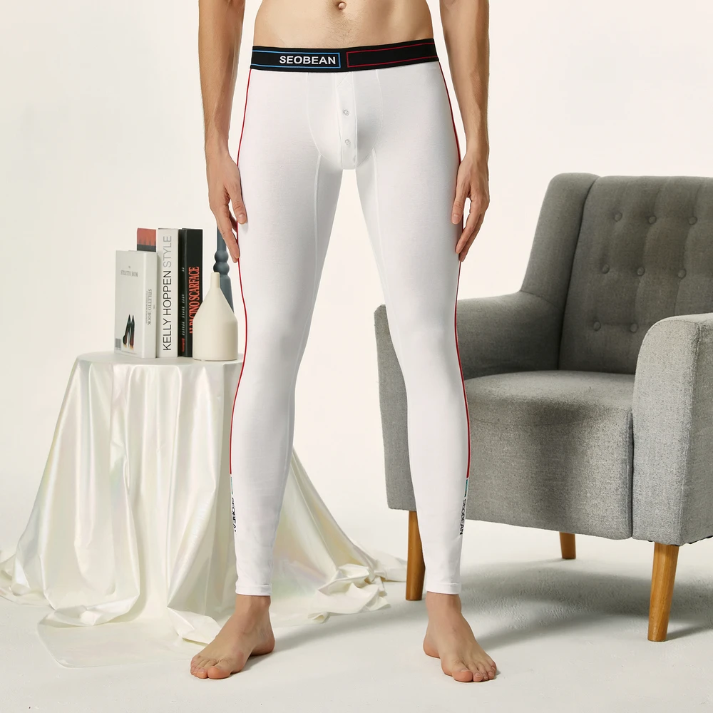 

Men's Fashion Sexy Warm Long Johns Pure Color Side Stripes Thermal Bottoms Sexy Low Waist Tight Bulge Penis Comfortable Cotton