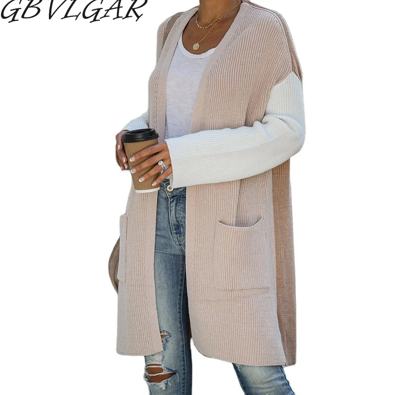 New Patchwork Knit Cardigan Long Sleeve Sweater Women V Neck Open Stitch Casual Pocket Loose Medium-long Cardigans Mujer 
New Patchwork Knit Cardigan Long Sleeve Sweater Women V Neck Open Stitch Casual Pocket Loose Medium-long Cardigans Mujer