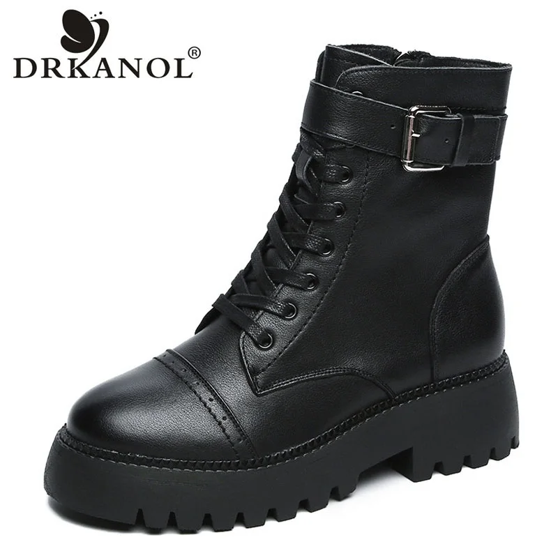 DRKANOL Classic Black Genuine Leather Platform Heel Boots Women Autumn Winter Belt Buckle Thick Heel warm Mid Calf Boots Female
DRKANOL Classic Black Genuine Leather Platform Heel Boots Women Autumn Winter Belt Buckle Thick Heel warm Mid Calf Boots Female