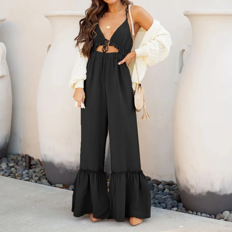 Summer Solid Color Sexy Jumpsuits 2021 Women Suspenders Ruffled Wide-leg Flared Pants Rompers Casual Drawstring One Piece Outfit
Summer Solid Color Sexy Jumpsuits 2021 Women Suspenders Ruffled Wide-leg Flared Pants Rompers Casual Drawstring One Piece Outfit