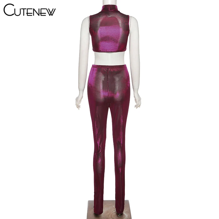 Cutenew Shiny Solid Sexy Turtleneck Matching Set Women 2021 Sleeveless Club Crop Tops And Side Slit Pants Two Piece Set Hot Sale
Cutenew Shiny Solid Sexy Turtleneck Matching Set Women 2021 Sleeveless Club Crop Tops And Side Slit Pants Two Piece Set Hot Sale