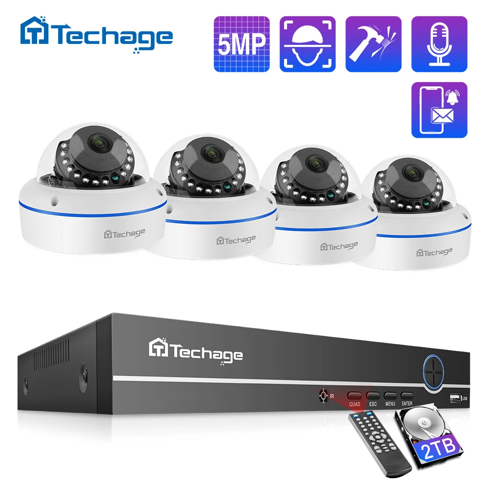 

Techage H.265 8CH 5MP HD POE NVR Kit POE CCTV System Audio Microphone Dome IP Camera Indoor P2P Video Security Surveillance Set