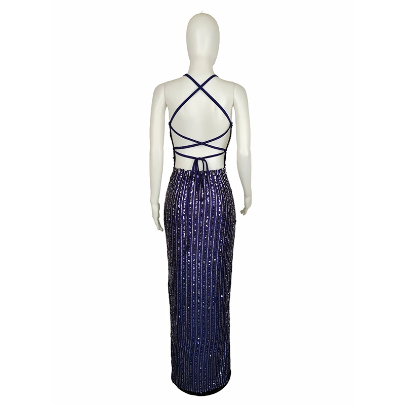 Sequins Splicing Sexy Deep V-neck Lace Up Open Back High Split Maxi Dress For Women Sexy Club Evening Party Sleeveless Dresses
Sequins Splicing Sexy Deep V-neck Lace Up Open Back High Split Maxi Dress For Women Sexy Club Evening Party Sleeveless Dresses