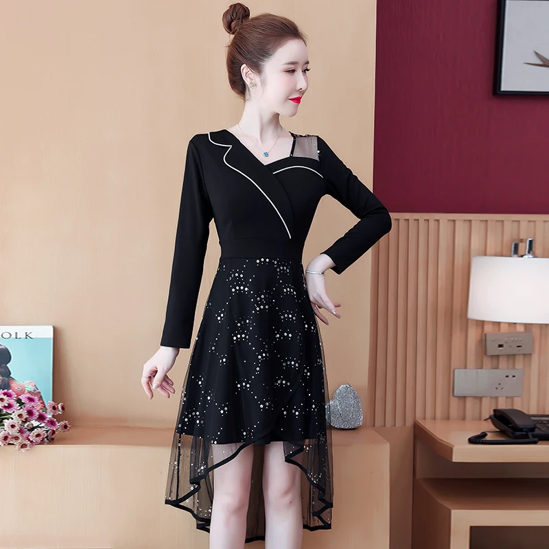 COIGARSAM 5XL Plus Size Patchwork Women one-piece dress korean Spring Notched Dovetail Mesh Dresses 9258
COIGARSAM 5XL Plus Size Patchwork Women one-piece dress korean Spring Notched Dovetail Mesh Dresses 9258